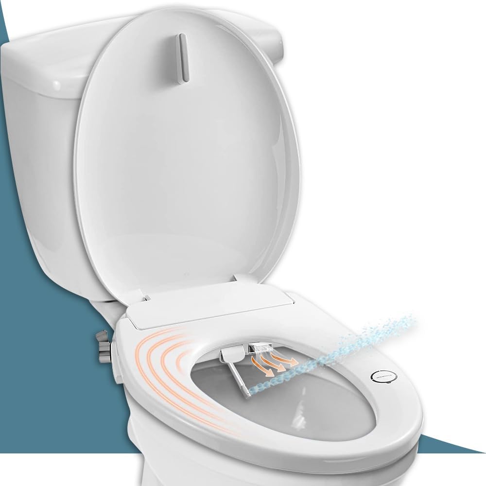 Non-Electric Bidet Toilet Seat Attachment with Dual Nozzles, Warm and Cool Water Control, Adjustable Pressure, Easy Installation, Universal Fit