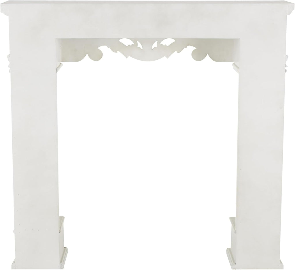 Wooden Scroll Fireplace Mantle Freestanding with Floral Accents, 45" 10" 42", White