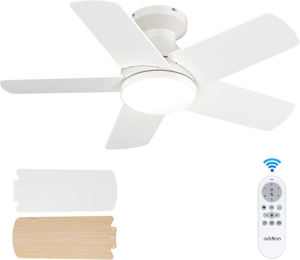 Ceiling Fans with Lights, 32inch Low Profile Ceiling Fan with Light and Remote Control, Flush Mount, Reversible, 3CCT, Dimmable, Quiet, White Small Ceiling Fan for Bedroom Indoor/Outdoor Use A103-B0CLNL7D1P