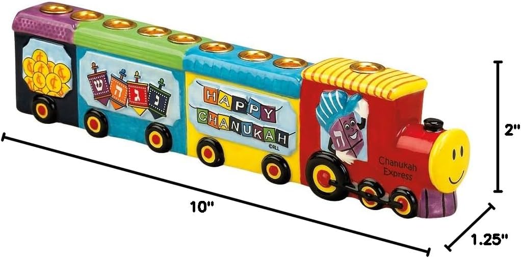 Chanukah Express Ceramic , 11.5 Multi-Color Hannukah Train Menora Jewish Holiday Party Favors Goodie Bag Decor