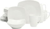 Zen Buffet White Porcelain Dinnerware Set for 4, Square Plates Bowls and Mugs, Chip and Scratch Resistant