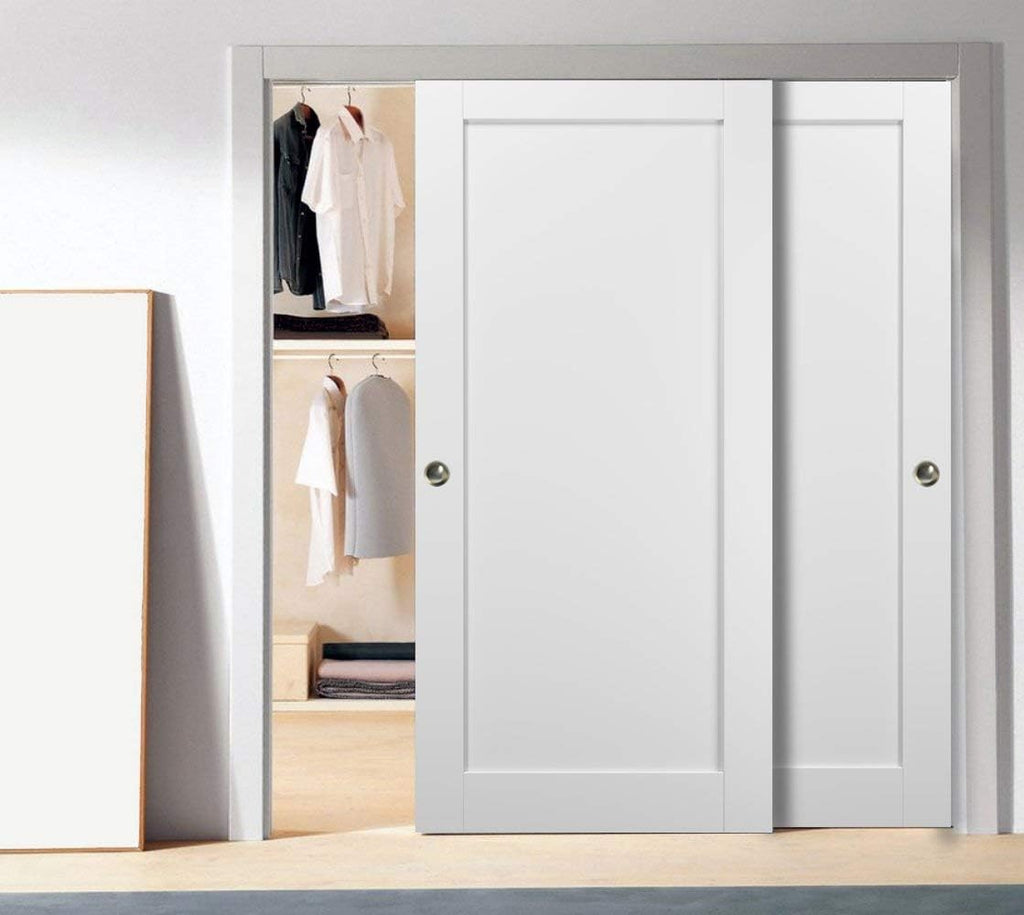 Sliding Closet Door Quadro 4111 Bypass Interior Doors, no Glass, MDF, 84x80, White, Modern Style Hardware