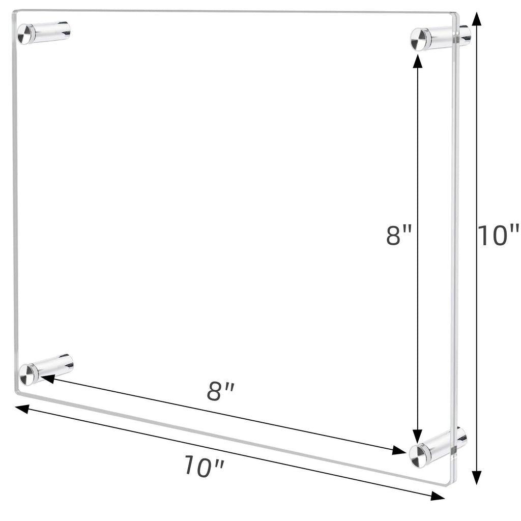 8x8 Clear Acrylic Wall Mount Floating Frameless Picture Frame, Clear Acrylic Photo Frame for Wall, Frameless Picture