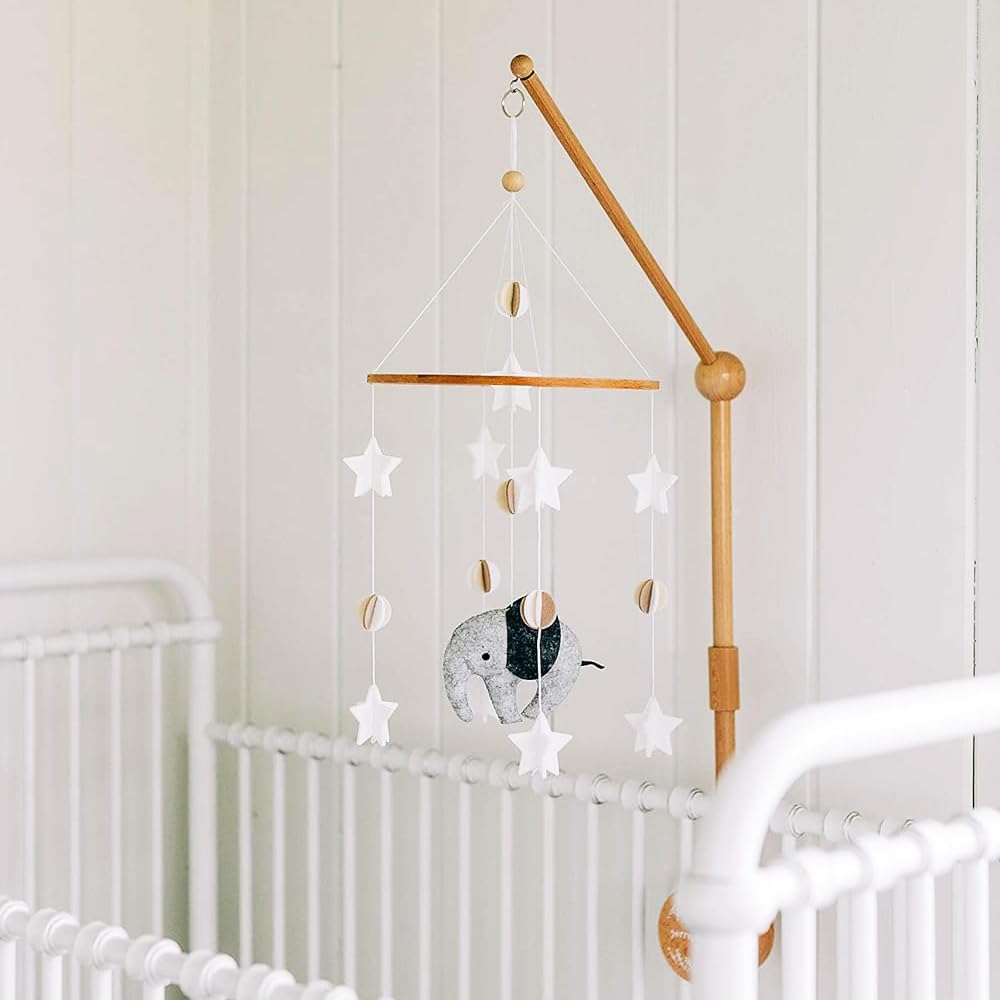 Baby Crib Mobile, Wooden Nursery Decor (Elephant, Felt)