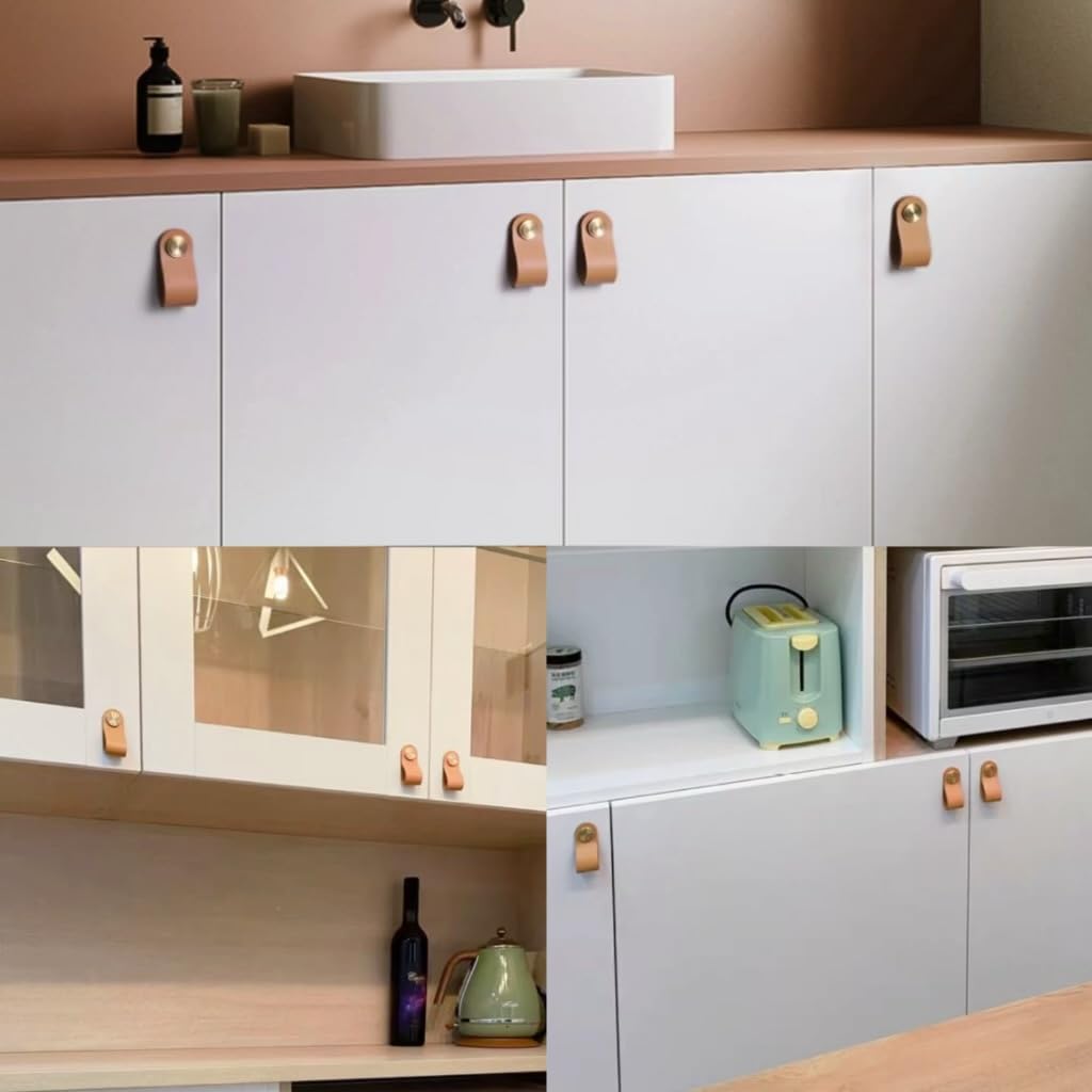 6-piece Drawer Cabinet Leather Handle, Handmade Leather Drawer Handle, Wardrobe, Kitchen Cabinet Vanity Door Handle