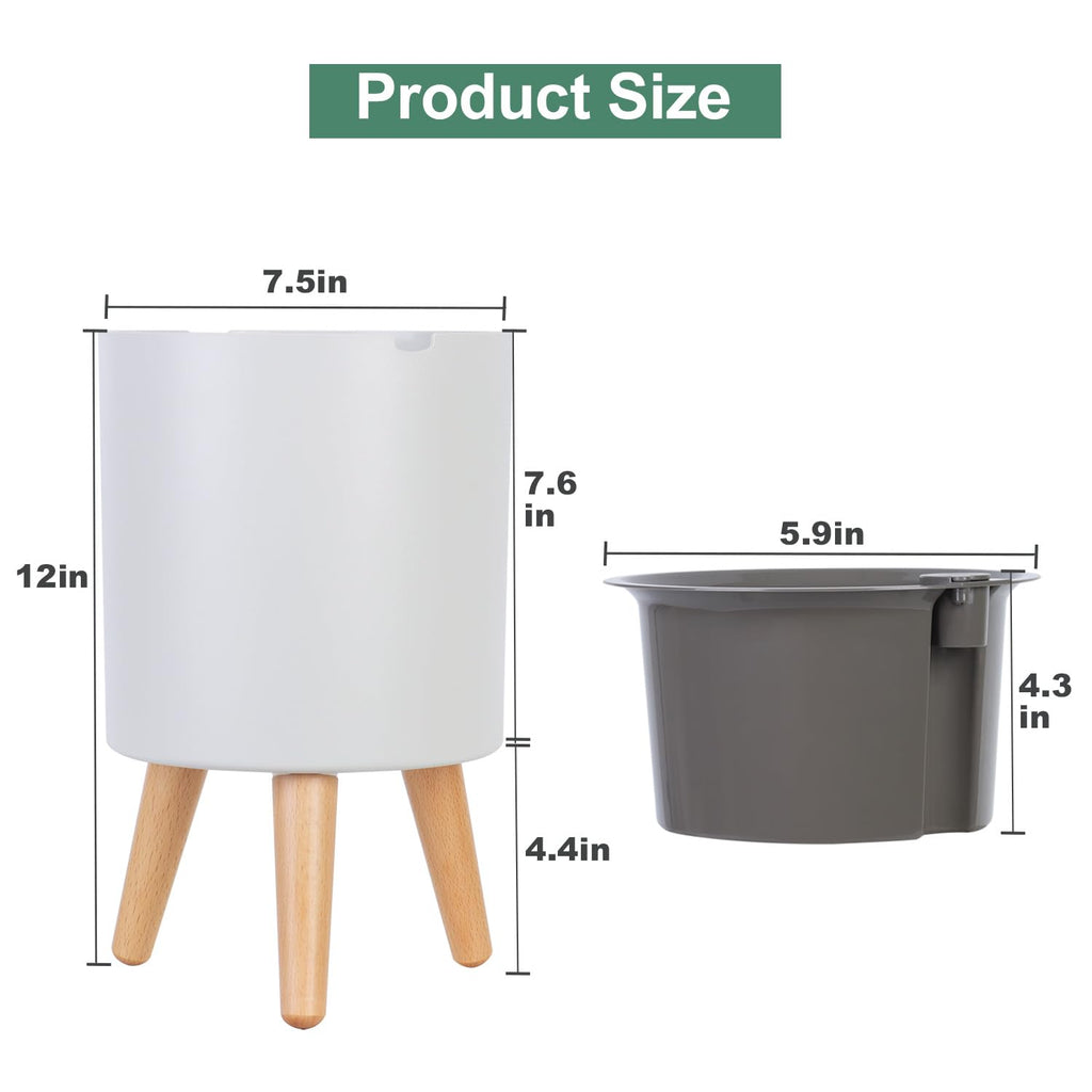 7.8 Inch Planter Pot with Solid Wood Legs, Self Watering Planter Pots with Water Shortage Alarm Planter Pot for