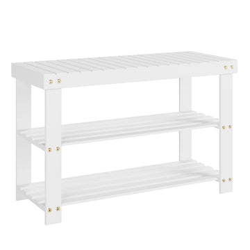 3 Tier Bamboo Shoe Bench, Entryway Bench Shoe Rack Organizer Living Room Hallway, Loads up to 260 lb, 27.5in L x