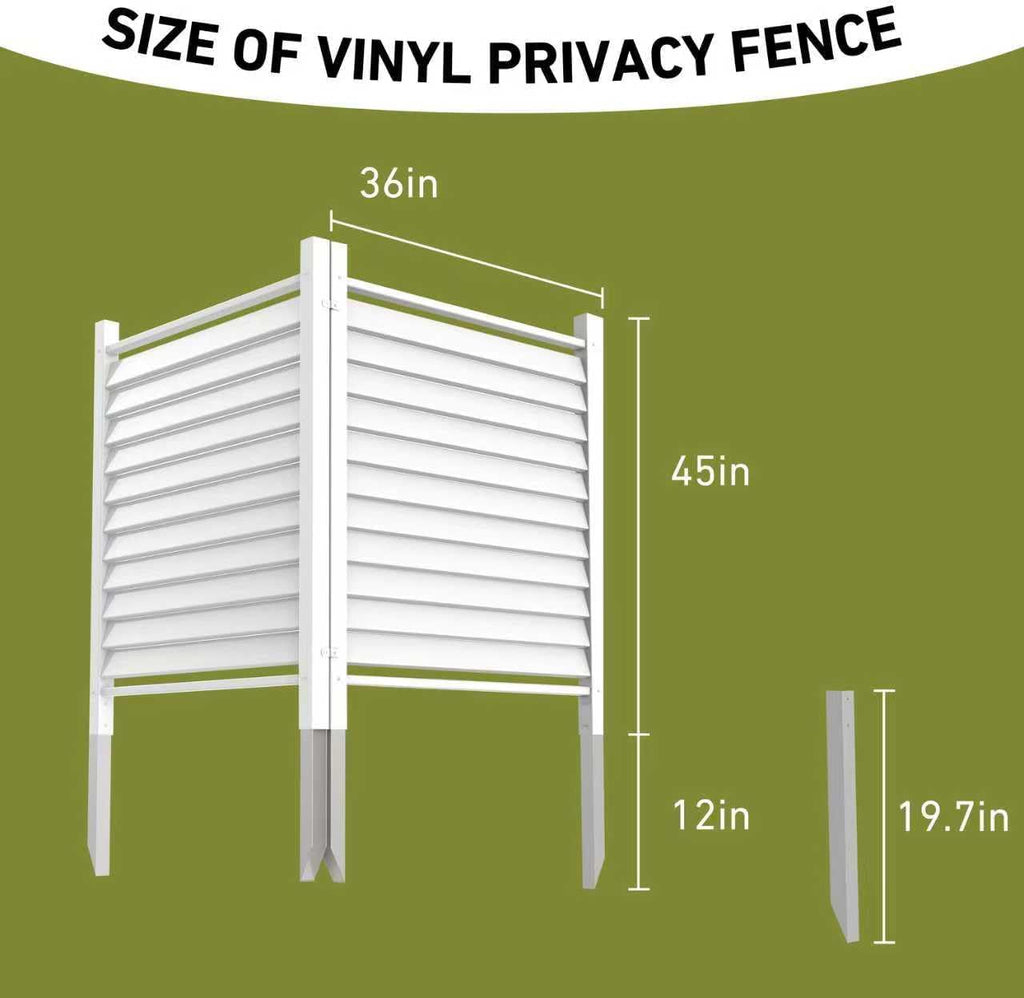 36" W X 45" H Reinforced White Vinyl Privacy Fence, Double Windproof Air Conditioner Fence Trash Can Fence, Louvered