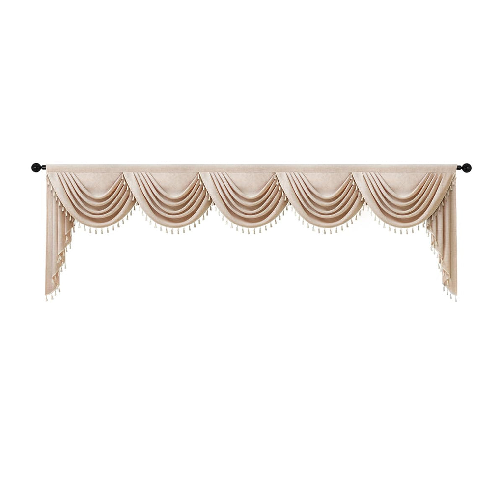 Japanese Style Modern Curtain Valance Faux Linen Curtain Solid Coffee with Beige Tassel Valance(138inch, 1 Panel)