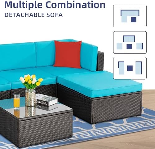 5-Piece Wicker Outdoor Patio Furniture Set | Brown All-Weather Resistant for Patio, Garden & Porch