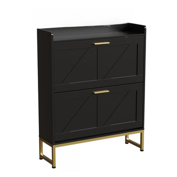Shoe Cabinet Storage, Narrow Shoe Cabinet with 2-Tier Flip Drawers, Adjustable Shelves and Dustproof Back Panel