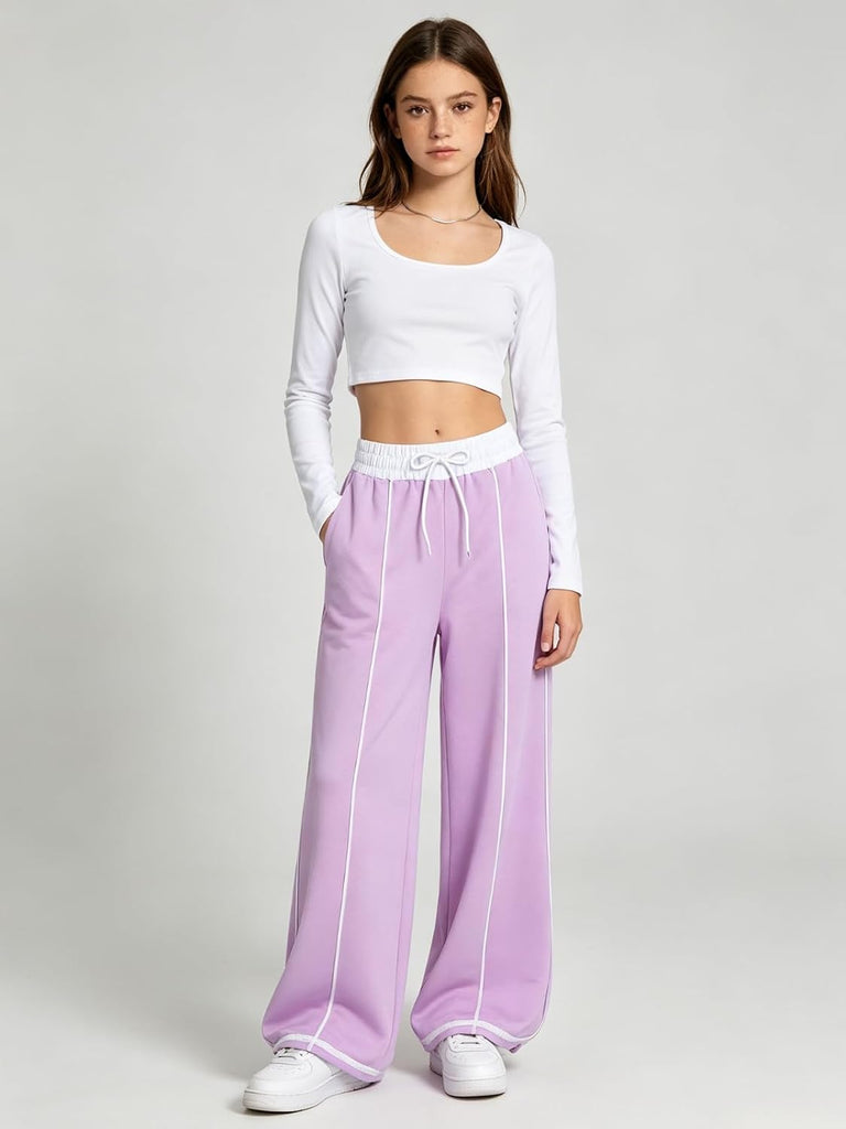 Teen Girls Sweatpants 2 Pack Wide Leg High Waist Striped Jogger Track Pants