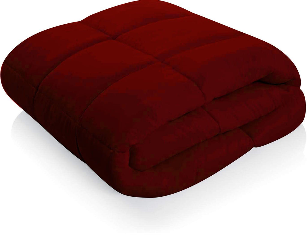 Super King Size 1000 Thread Count | 550 GSM Fiber Fill | Solid Burgundy Down Alternative 5 Piece Box Design Comforter
