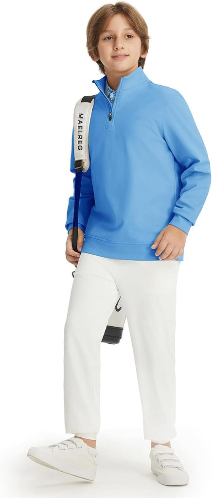 Boys Long Sleeve Quarter Zip Pullover Fleece Warmth Mock Neck Solid Youth Sweatshirt Winter Clothes for Kids