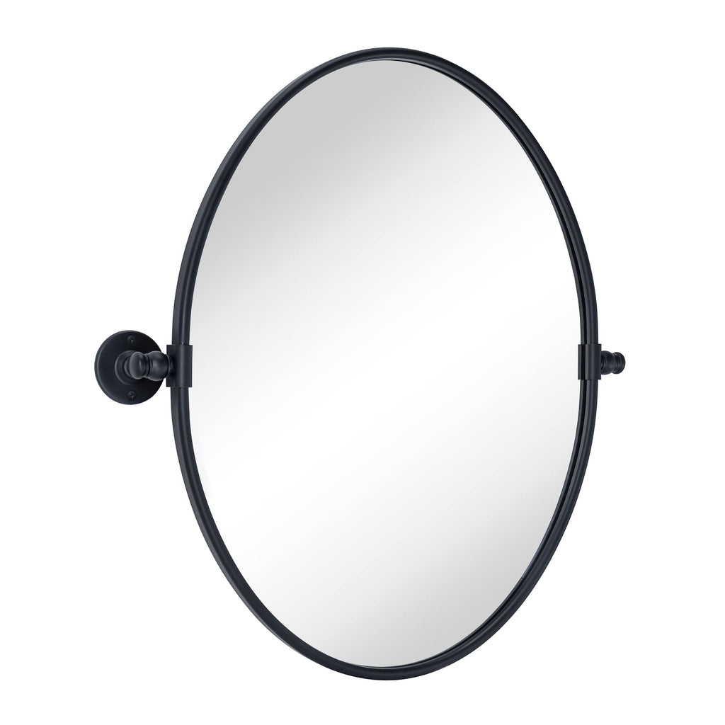 Oval Black Metal Pivot Bathroom Vanity Tilting Vanity Mirrors for Wall, Overall 22.99 x 24 inches (Mirrror 19 x 24