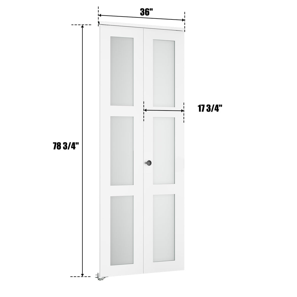 Bifold Door, for 36"x 80" Opening, Tempered Frosted Glass Pre-drilled Folding Closet Door with Hardware Kit