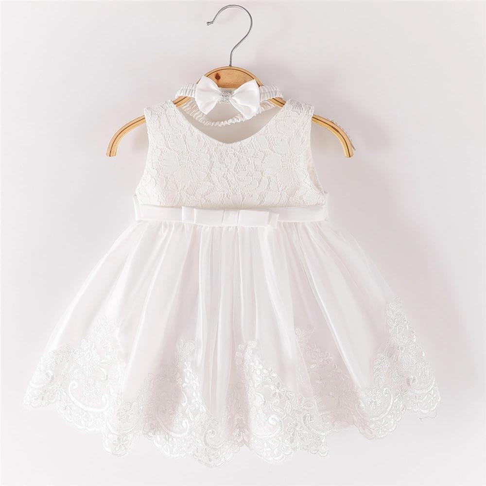 Toddler Baby Girls Embroideries Baptism Dresses Christening Special Occasions Gown for Baby Girl with Headwear