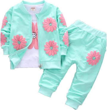 Toddler&Little Girls Flowers Print 3 Piece Sets T Shirt Vest and Pants