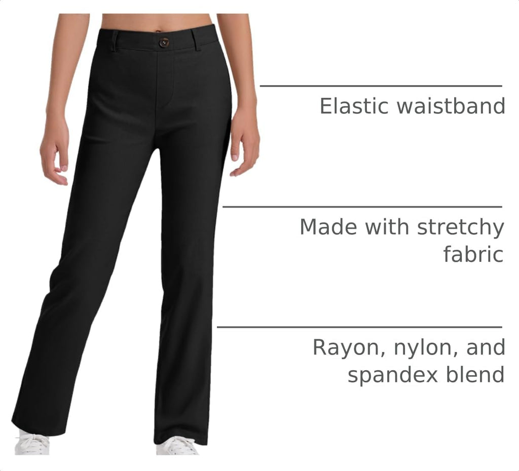 Girls Uniform Pants Kids Dress Pants High Stretchy with Pockets