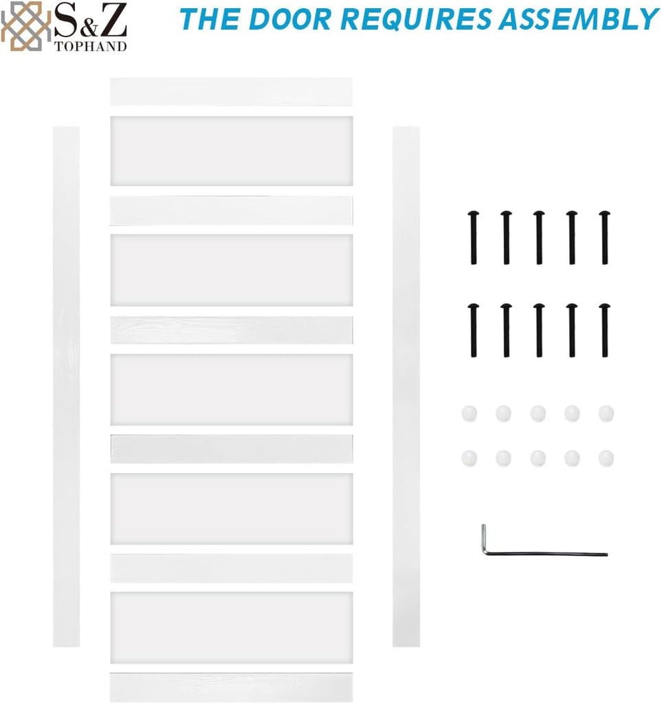 18 in x 84 in Double Glass MDF Barn Doors with 6.6FT Hardware Kit, 5 Tempered Frosted Glass, Slab In