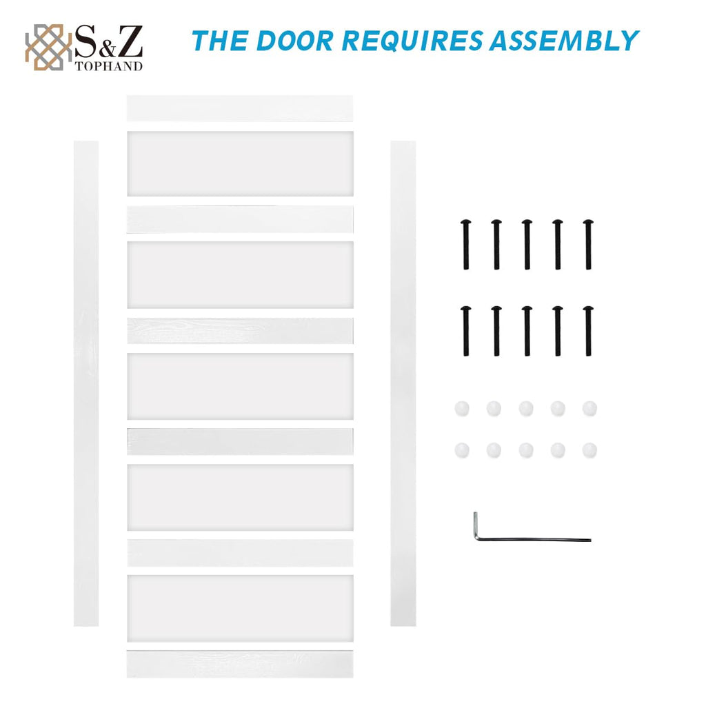 44in x 80in Glass Sliding MDF Barn Door with Sliding Door Hardware Kit, 5 Tempered Frosted Glass, Slab Inside Covered