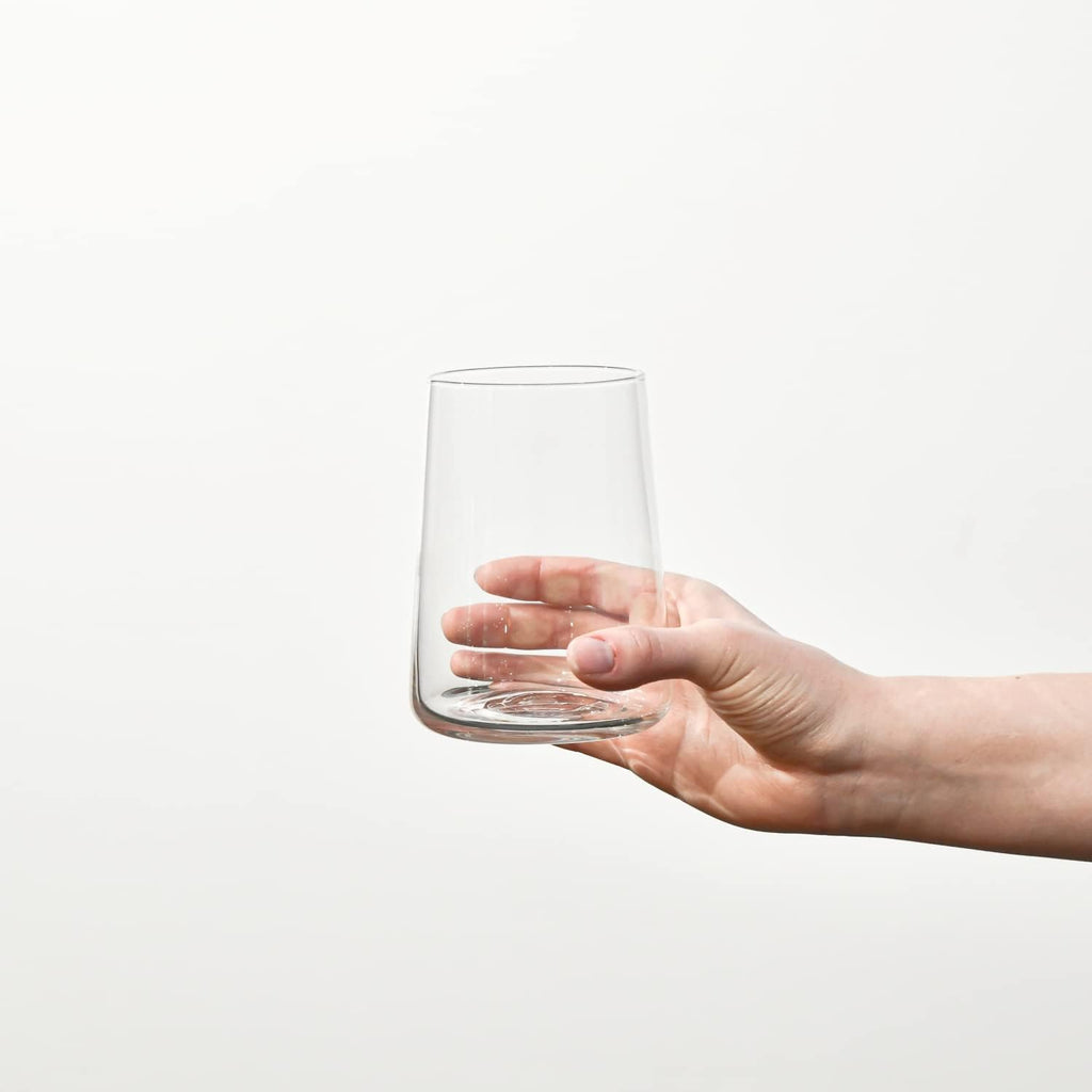 Infinity Drinking Glasses Set of 6 - 16.6 oz Water Juice Glasses, Modern Tapered Tumblers, Lead-Free Glassware, Clear