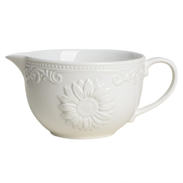Sunflower Embossed Ceramic Mixing Bowl, 1 Quart Batter Bowl, with Pouring Spout and Handle