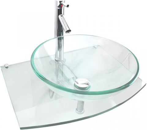 Renovators Supply Manufacturing Halo Glass Wall Mount Bathroom Sink 23 3/4 in. Tempered Glass Round Wall Hung Vessel