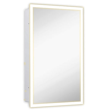 Bathroom Mirror with Storage - Wall Mounted Medicine Cabinet with 4 Glass Shelves and LED Backlighting - Modern
