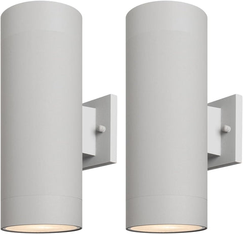 14" Modern Outdoor Porch Light Patio Light in 2 Lights with Aluminum Cylinder and Tempered Glass Cover Waterproof Wall Sconce 2 Pack (Matte Gray) A123-B0DNMYM22N