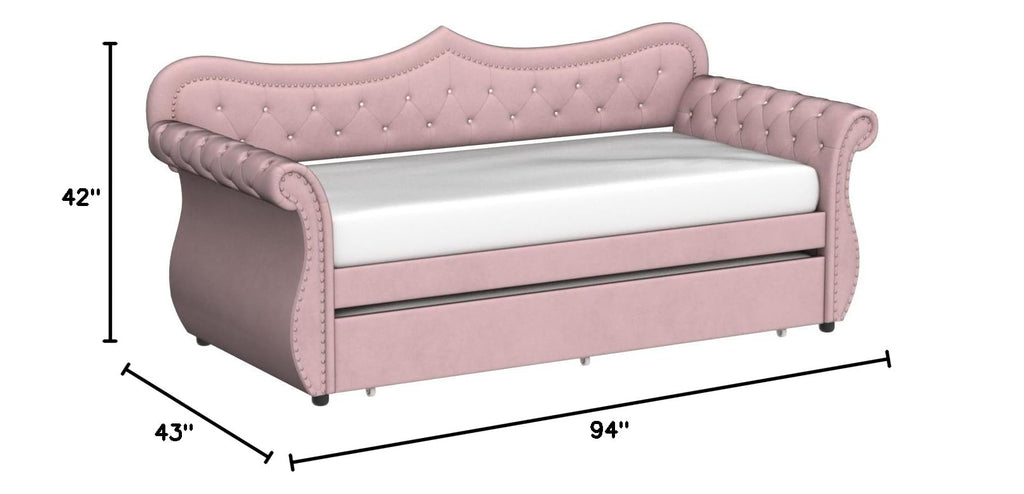 Fully Upholstered Daybed with Twin Size Trundle Sofa Bed Living Room Guest Bed Bedroom Box Spring Not Required