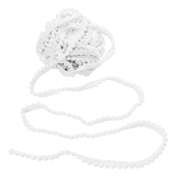 Pom Pom Trim, 1/2" Wide White Ribbon, 6mm Balls - 10 Yards