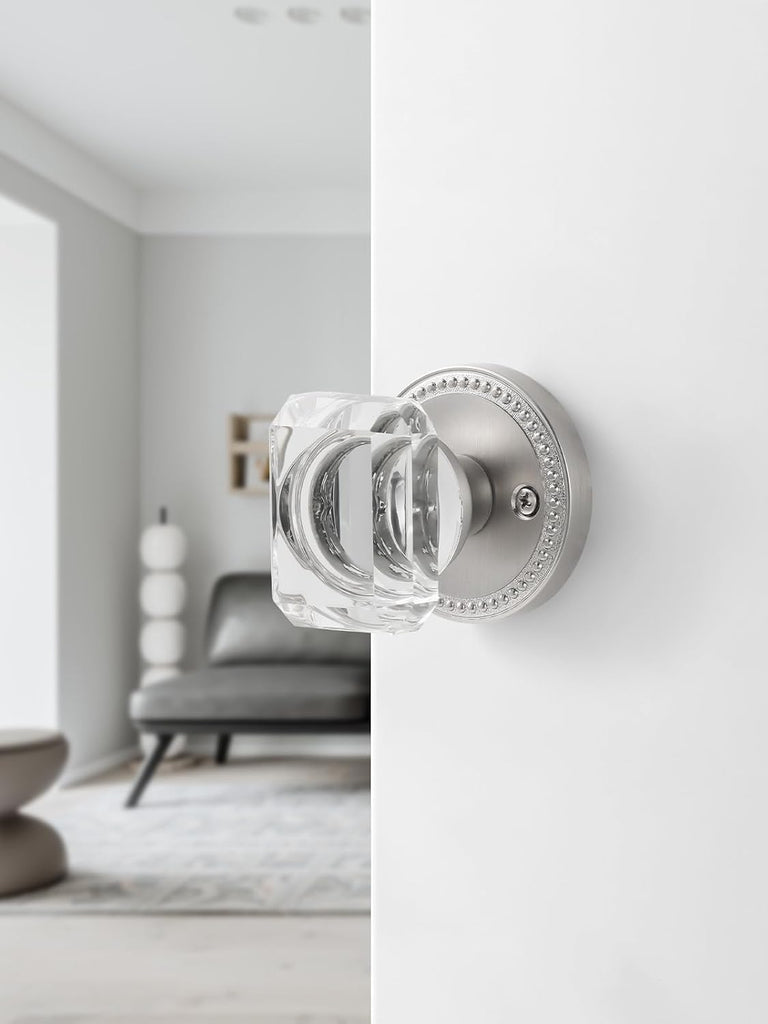 Satin Nickel Door Knobs Crystal Door Knob Brushed Nickel Passage Door Knobs Square Glass Silver Interior Door Knob