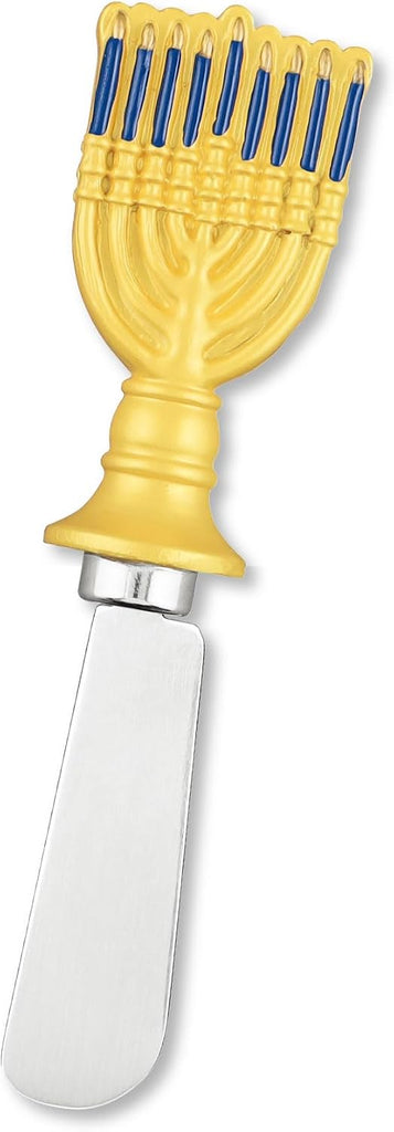 Hanukkah Themed Cheese Spreaders, Hand-Painted Resin Handles with Stainless Steel Blades for Spreading Cream Cheese - Set of 4