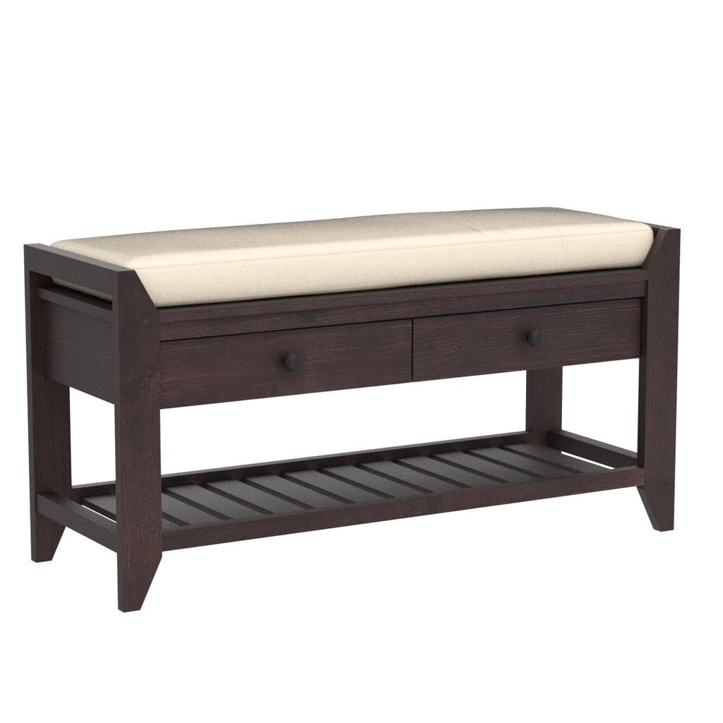 Modern Wood Shoe Rack Bench with Storage and Seat Cushion Entryway Bench with Shoe Shelf Espresso