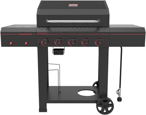 5-Burner Propane Gas Grill with Side Tables and Accessory Hooks, 50,000 BTU, 656 Sq. In. Cooking Area, Outdoor BBQ Grill with Wheels for Patio and Backyard
