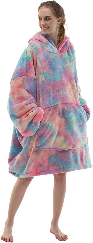 Adult Hoodie Wearable Blanket, Tie Dye Super Cozy Warm and Oversized Sherpa Blanket Hooded for Women