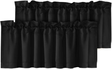 Blackout Valances for Window, Black Kitchen Valances Curtains Short Window Privacy Decorative Rod Pocket 2 Packs, 52"