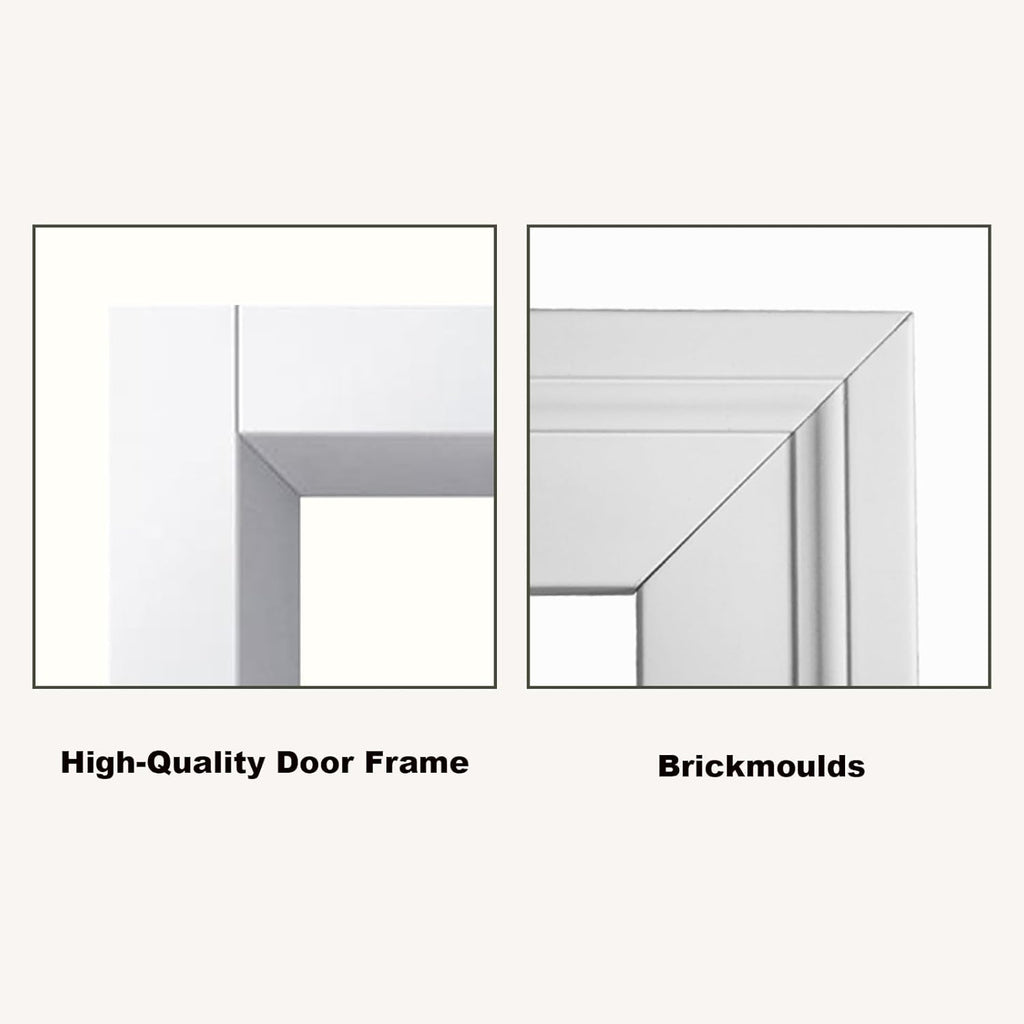 36"x80" Modern Style Fiberglass Front Door with Mahogany Wood Grain Texture, 4-Lite Frosted Glass, Left Inswing