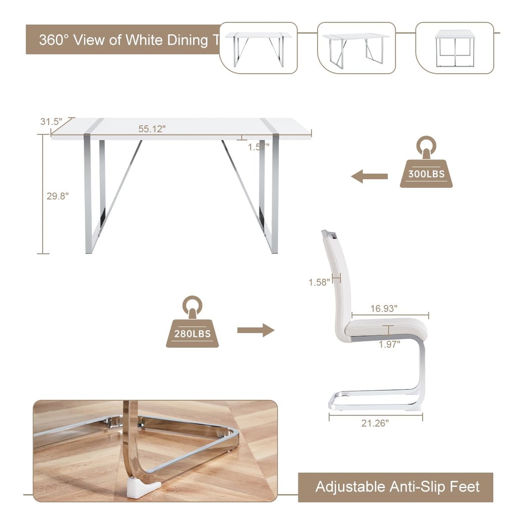 White Dining Table Set for 4, Modern Dining Room Table Set for 4
