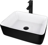Ceramic Bathroom Sink, Black and White 19" x 15" Above Counter Porcelain Vessel Sink with Black Faucet and Pop up