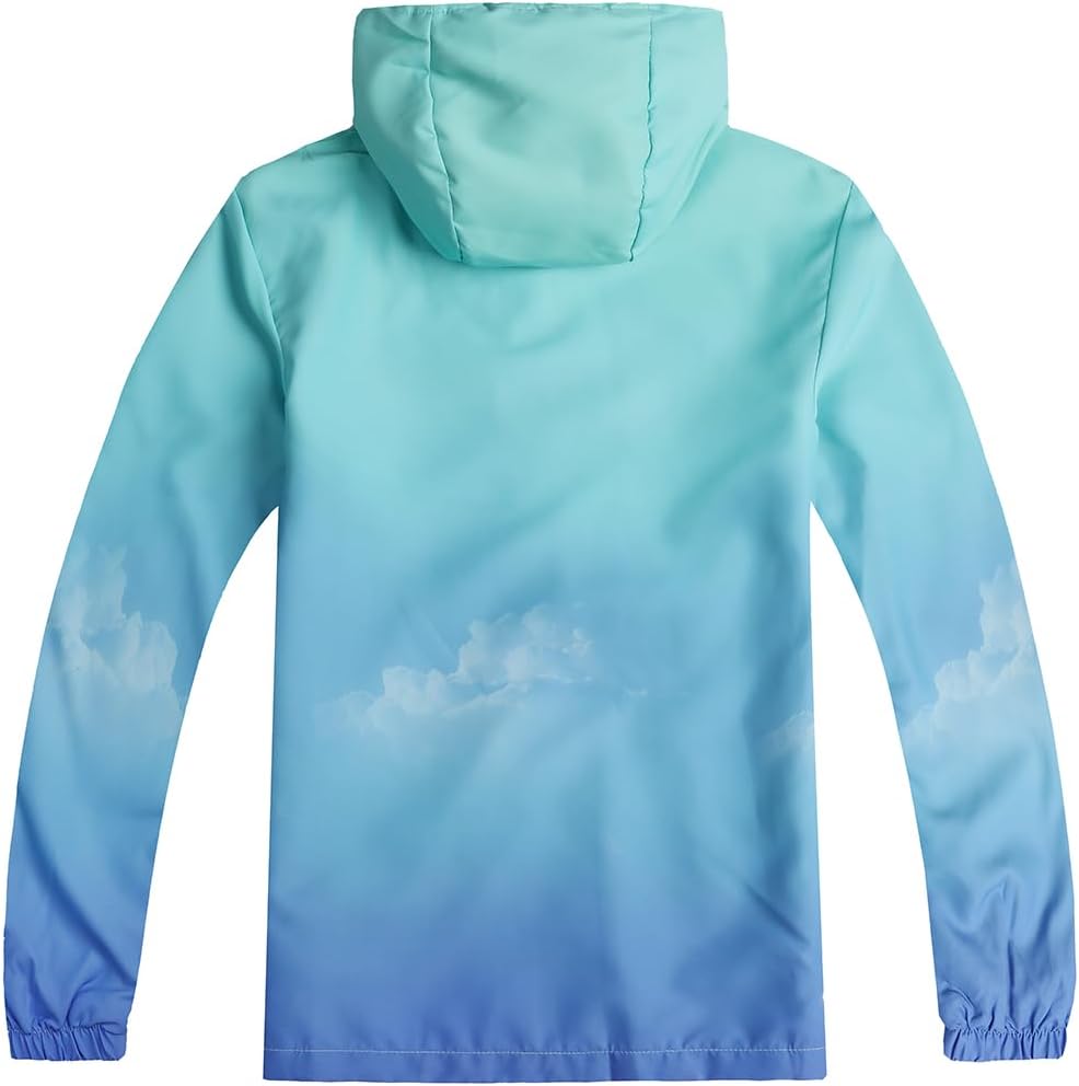 Kids Lightweight Rain Jacket Boys Girls Hooded Raincoat with Printed Pattern