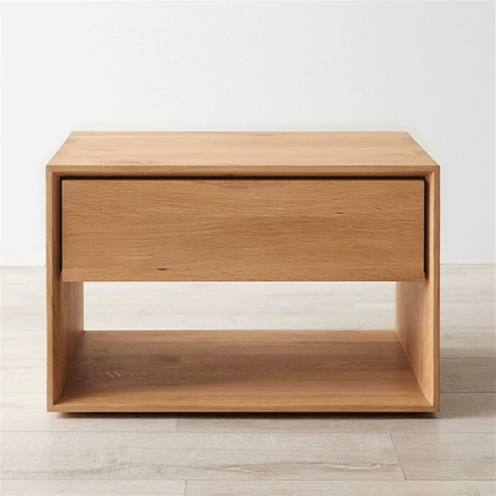 Mid-Century Modern Solid Wood Nightstand with Drawer, 2-Tier Bedside Table with Open Storage Shelf, Natural