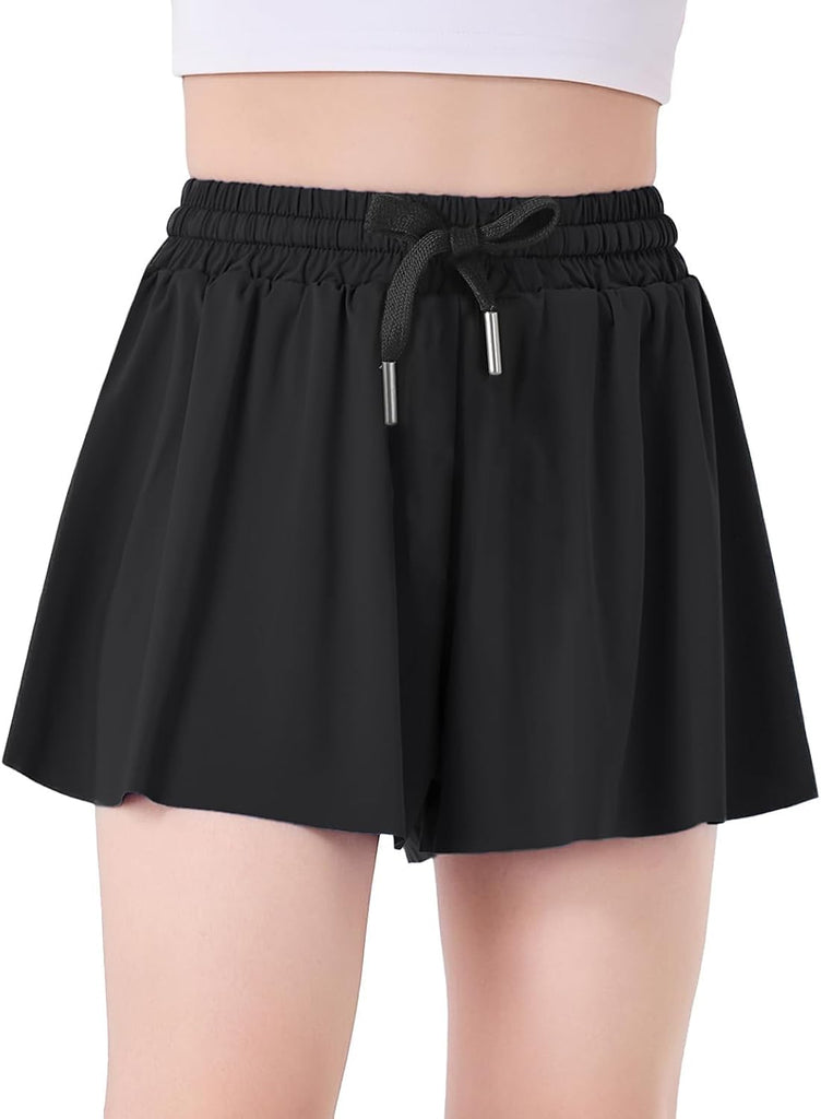 Butterfly Shorts Girls 2 in 1 Flowy Shorts with Pocket Athletic Skorts for Girls Running Tennis Skirts
