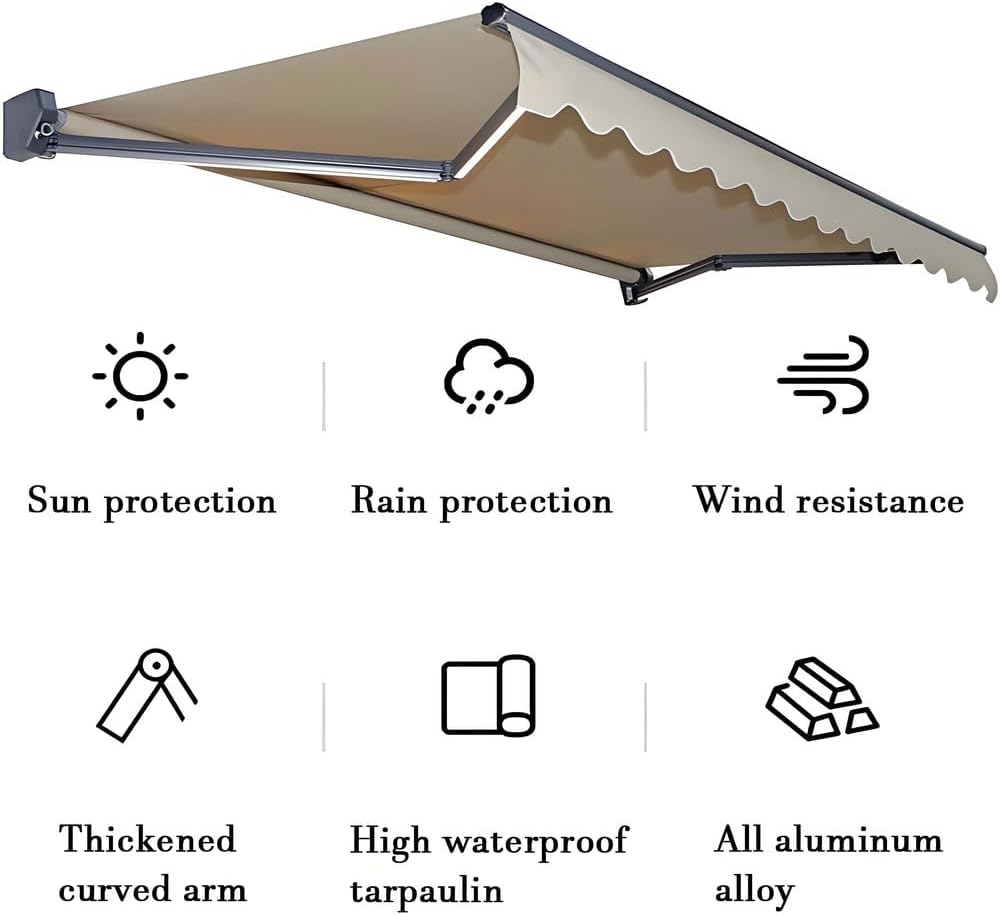 Electric Patio Awning Retractable,Motorized LED Light Awnings Commercial Grade, Window Door Sunshade Shelter, Deck