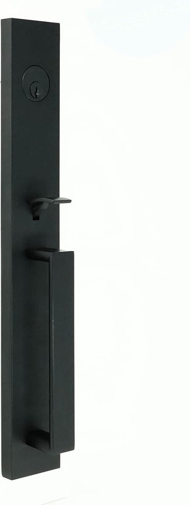 Xanthis Single Cylinder Handle Set with Mesa Knob (Matte Black, Keyed Handleset) - Door Handleset
