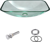 Sarlai Bathroom Vessel Sink Tempered Glass Bowl Vessel Sink with Pop-up Drain Combo 20-1/4 x 14-1/2 Inch Transparent
