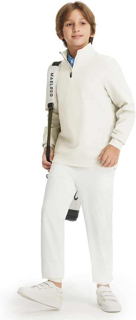 Boys Long Sleeve Quarter Zip Pullover Fleece Warmth Mock Neck Solid Youth Sweatshirt Winter Clothes for Kids