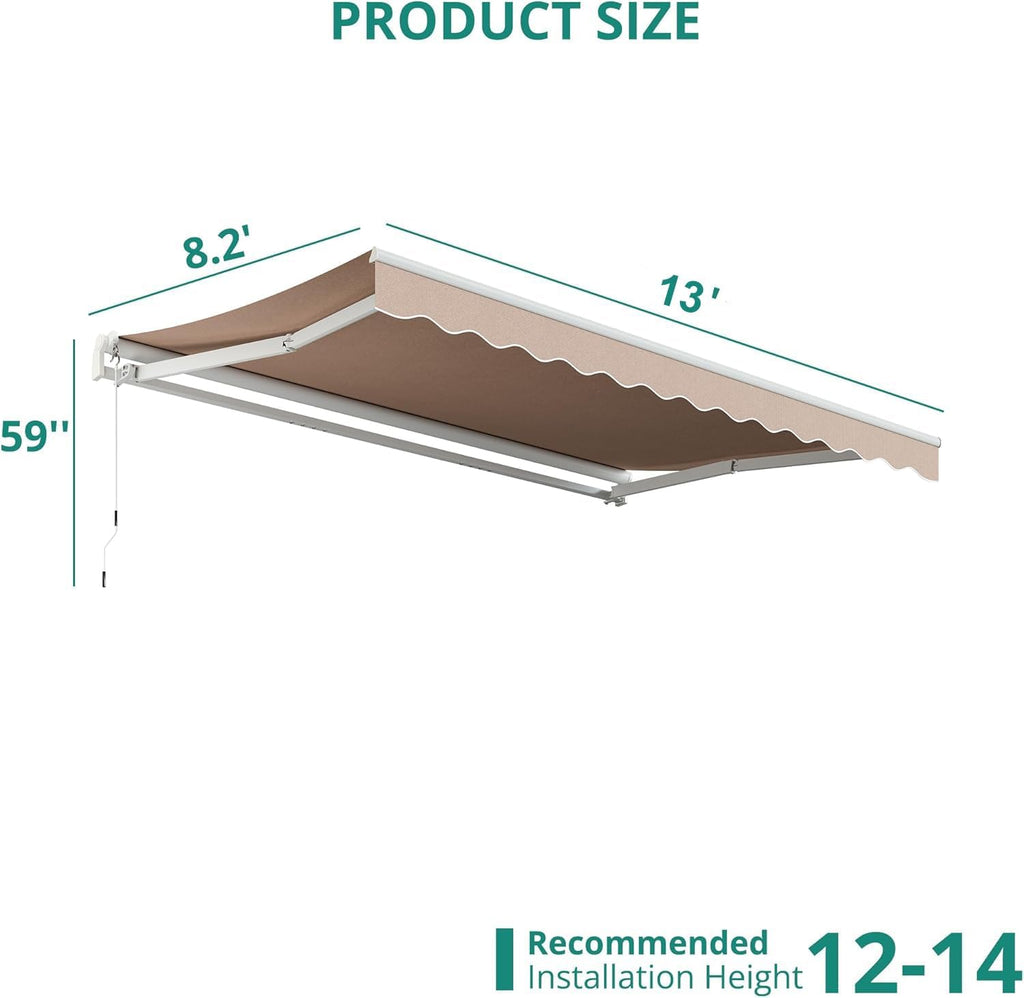 Patio Retractable Awning 13 x 8.2 ft Sun Shade Shelter Cover,Outdoor Patio Awnings for Shop, Restaurant, Cafe