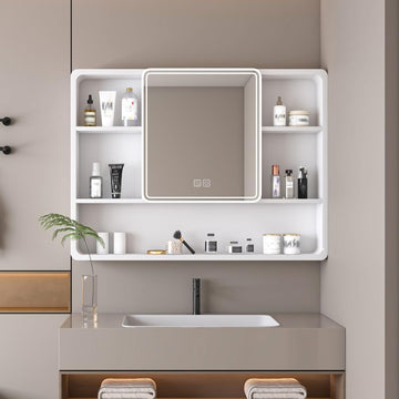 Wall Mounted Bathroom Mirror Cabinet with LED Lights, Anti-Fog Explosion-Proof, Touch Control Medicine Cabinet, 3